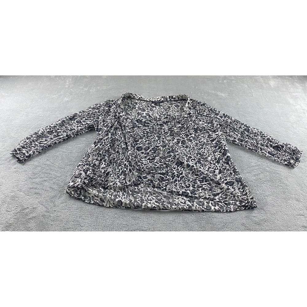 Perceptions Woman 14W Lace Blouse Faux Wrap Leopard Print Black White V-Neck Top